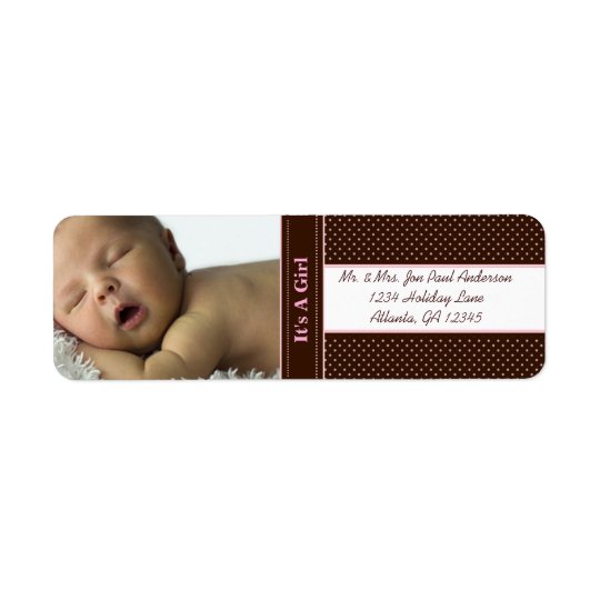 New Baby It's A Girl Brown & Pink Dots Return Address Label