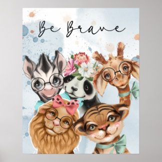 New Baby Jungle Safari wildone Nursery blue Poste Poster