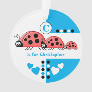 New baby ladybirds with name and dots blue ornament