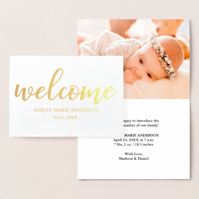 New Baby Modern Announcement Gold Foil Card (Display)
