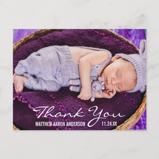 New Baby Modern Photo Thank You Announcement Postcard (Front)