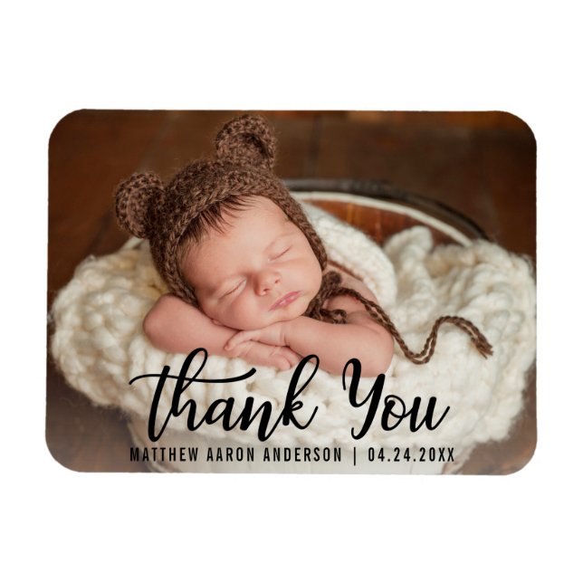 New Baby Modern Thank You Blk Magnet (Horizontal)