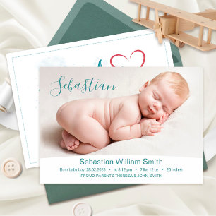 New Baby Newborn Boy Birth Stats Photo Announcement