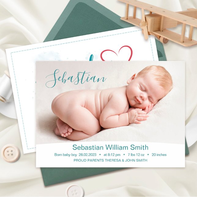 New Baby Newborn Boy Birth Stats Photo Announcement (Creator Uploaded)