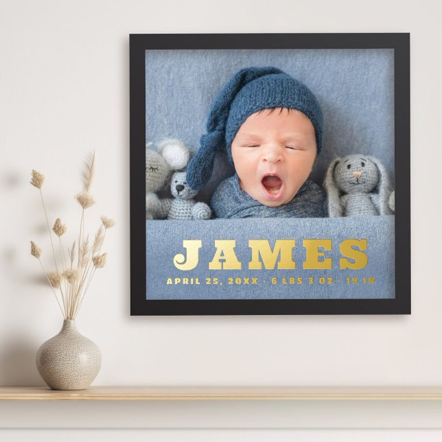 New baby newborn name stats photo gold silver foil prints (Creator Uploaded)