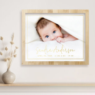 New baby newborn name stats photo script foil prints