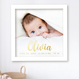 New baby newborn photo elegant script foil prints