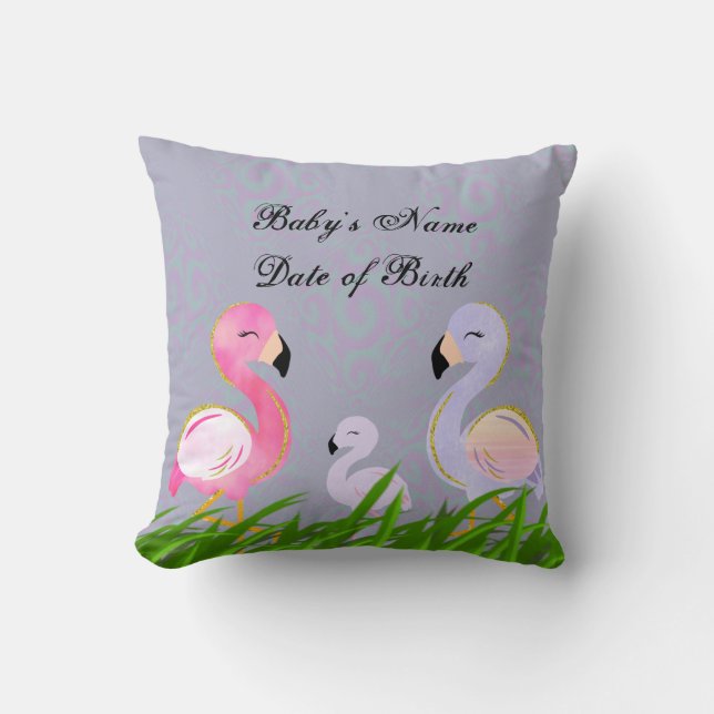 New Baby Personalised Flamingo Cushion (Front)