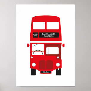 New Baby Personalised London Red Bus Poster