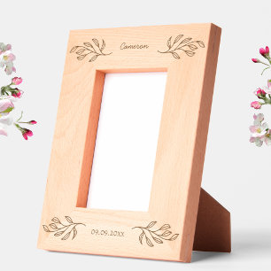 New Baby Personalised Name Date Botanical Leaves Etched Frames