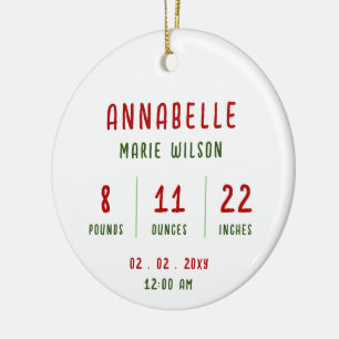 New Baby Personalised Photo Baby Info Christmas Ceramic Ornament