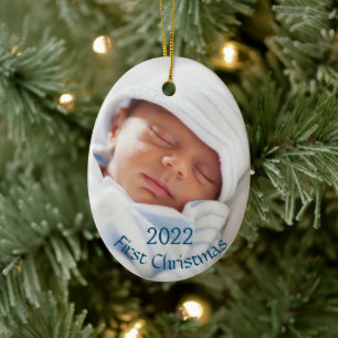 New Baby Photo Baby's First Christmas Ceramic Ornament
