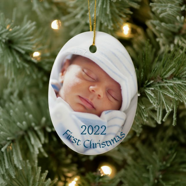 New Baby Photo Baby's First Christmas Ceramic Ornament (Tree)