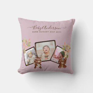 New Baby PHOTO Gift - Cute Woodland Animals PINK Cushion