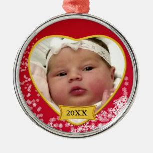 New Baby Photo Keepsake Snowy Red Metal Ornament