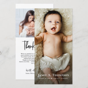 New Baby Photo Modern Birth Thank you Heart Announcement