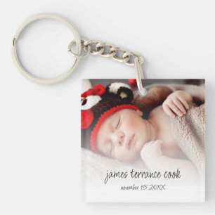 New Baby Photo Overlay Keepsake Birth Announcement Key Ring