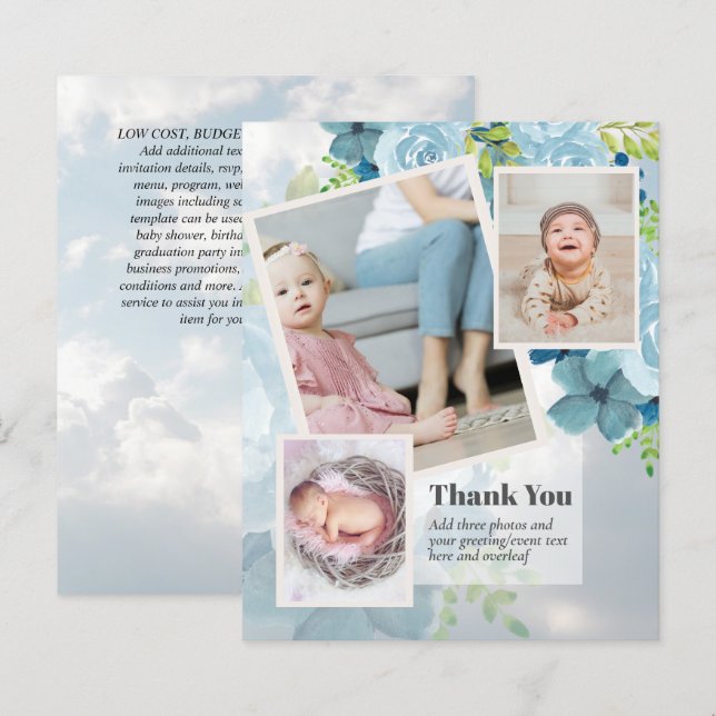 New Baby Photo Thank You Cards Modern Budget (Front/Back)