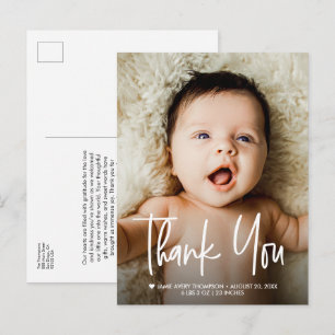 New Baby Photo Thank you Heart Birth announcement Postcard