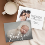 New Baby Photo Thank you Heart Modern Birth Card<br><div class="desc">Celebrate your little one’s arrival and show gratitude with these personalised newborn baby photo thank you cards. Featuring your baby’s photo on the front and back with modern heart detail and stylish typography, this card beautifully highlights your child’s name and birth date. The back also includes a fully customisable message...</div>