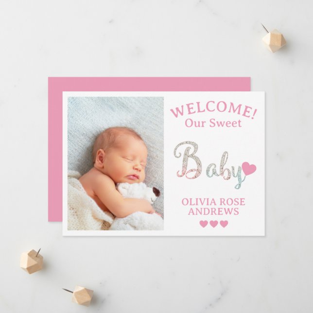 New Baby Photo Welcome With Name Announcement (Front/Back In Situ)
