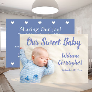 New Baby Photo With Name Blue  Announcement