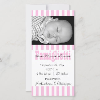 New Baby Pink And White Striped Photo Card