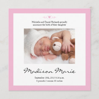New Baby Poem Birth Announcement Pink