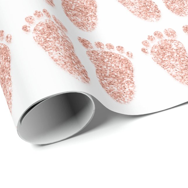 New Baby Shower Favour Girl Boy White Rose Feet Wrapping Paper (Roll Corner)