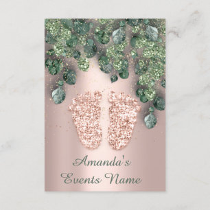 New BABY SHOWER FEET GLITTER Rose Mint Invitation