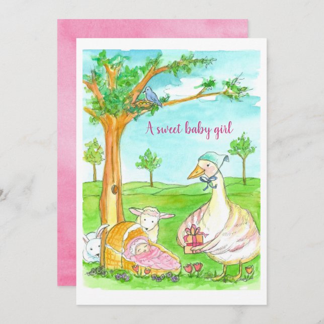New Baby Shower Girl Fairy Tale Animals Invitation (Front/Back)