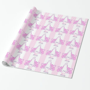 New baby shower niece name pink elephant wrap wrapping paper
