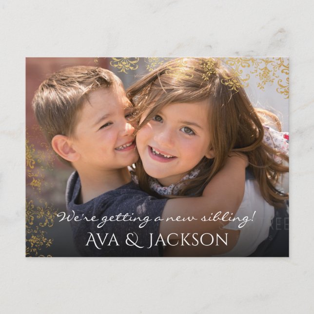 New Baby Sibling Brother / Sister | Add Your Photo Announcement Postcard (Front)