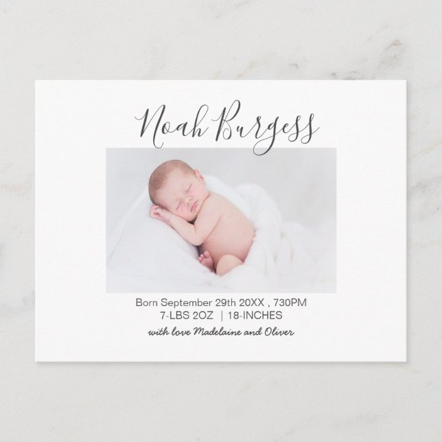 New Baby Simple Birth Announcement Photo Postcard (Front)