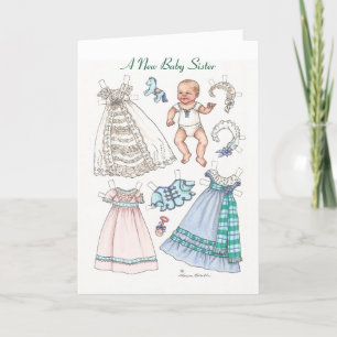 New Baby Sister Paper Doll Greeting Card