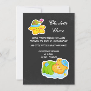 New Baby Star And Sleeping Teddy Bear Announcement