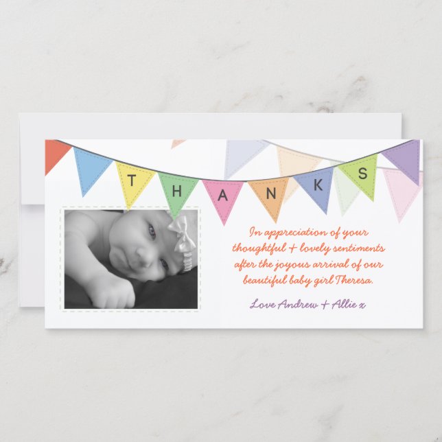 New Baby Thank You Appreciation Banner Photocard Card (Front)