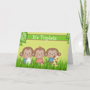 New Baby Triplet Two Boys One Girl Cute Monkey Announcement