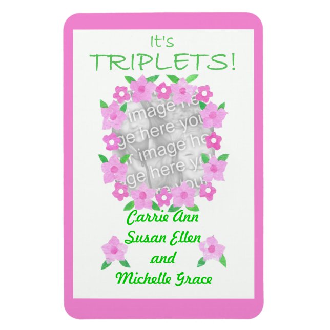 New Baby Triplets  Announcement Flexible Magnet (Vertical)