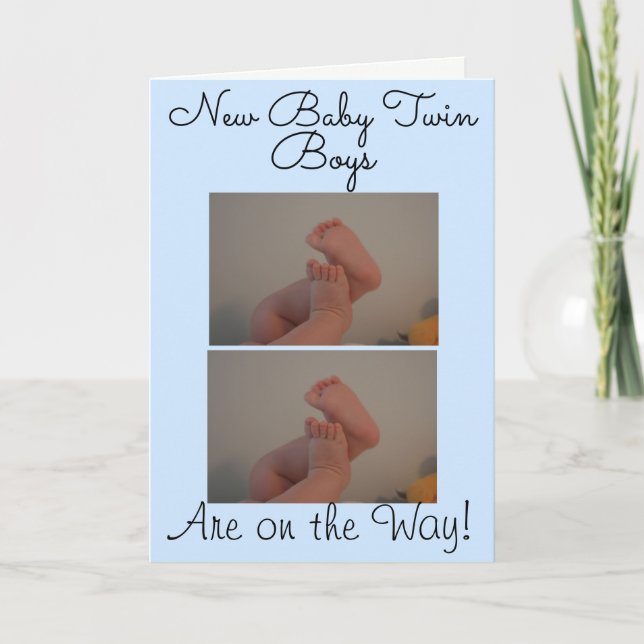 New Baby Twin Boys Photo Card (Front)