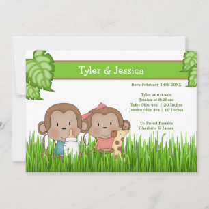 New Baby Twin Girl And Boy Cute Monkey Announcement