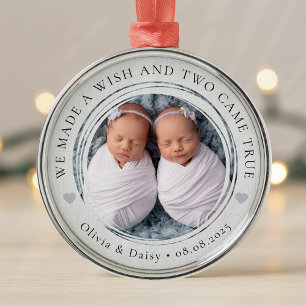 New Baby Twins Photo Keepsake First Christmas Metal Ornament