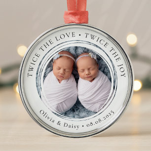 New Baby Twins Photo Keepsake First Christmas Metal Ornament