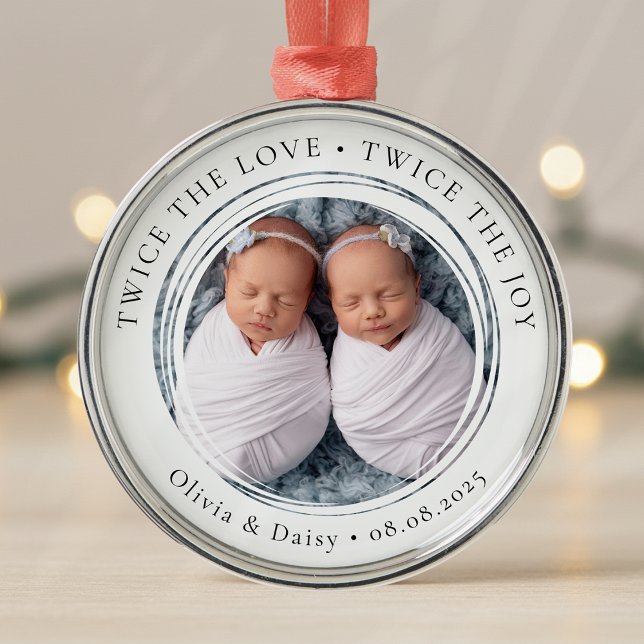 New Baby Twins Photo Keepsake First Christmas Metal Ornament (Creator Uploaded)