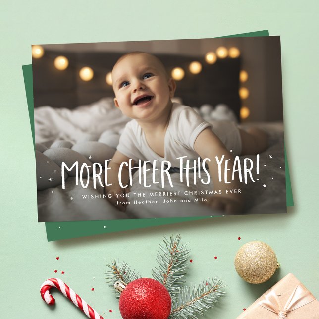 New baby two photo green Christmas  Holiday Card (Creator Uploaded)