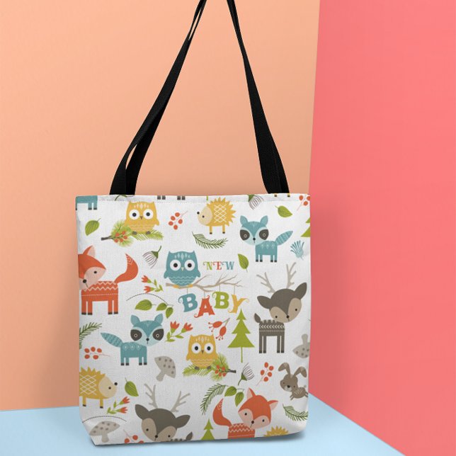 New Baby Typography With Cute Wood Animals Tote Bag (Creator Uploaded)