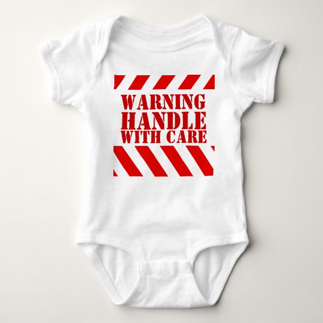 New baby warning stripes handle with care bodysuit (Front)