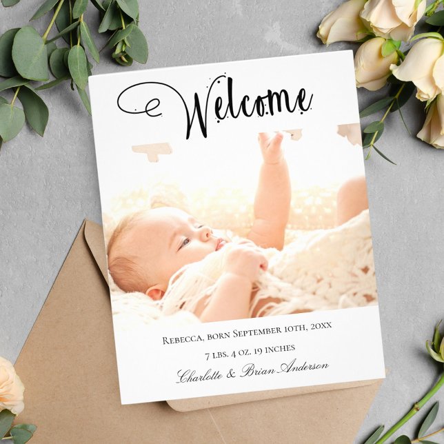 New baby welcome photo birth budget announcement flyer (Creator Uploaded)