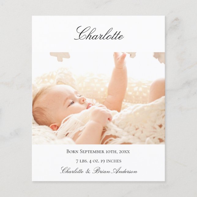 New baby welcome photo birth budget announcement flyer (Front)