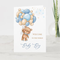 New Baby Welcome To The World Bear Blue Balloons